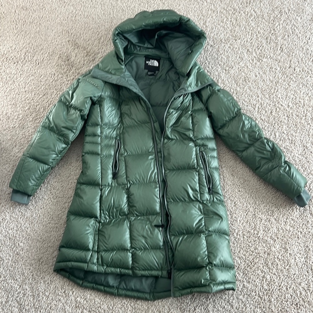 The north face green puffer coat, medium